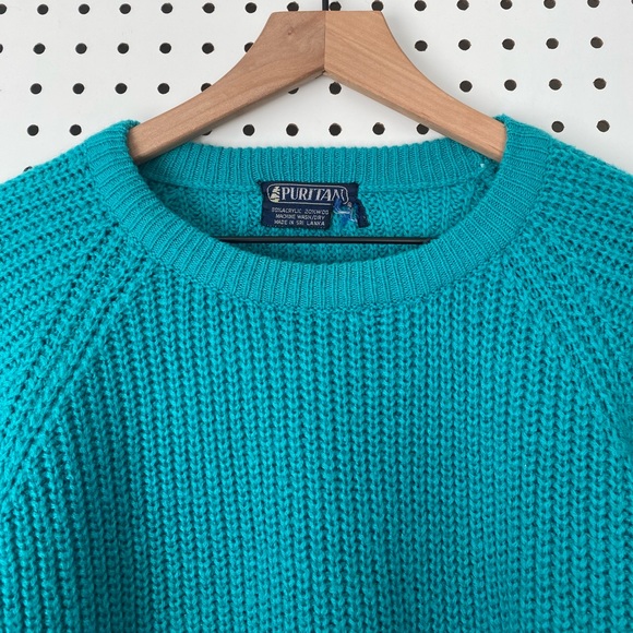 Vintage Puritan Wool Blend Crop Teal Sweater - Picture 4 of 11